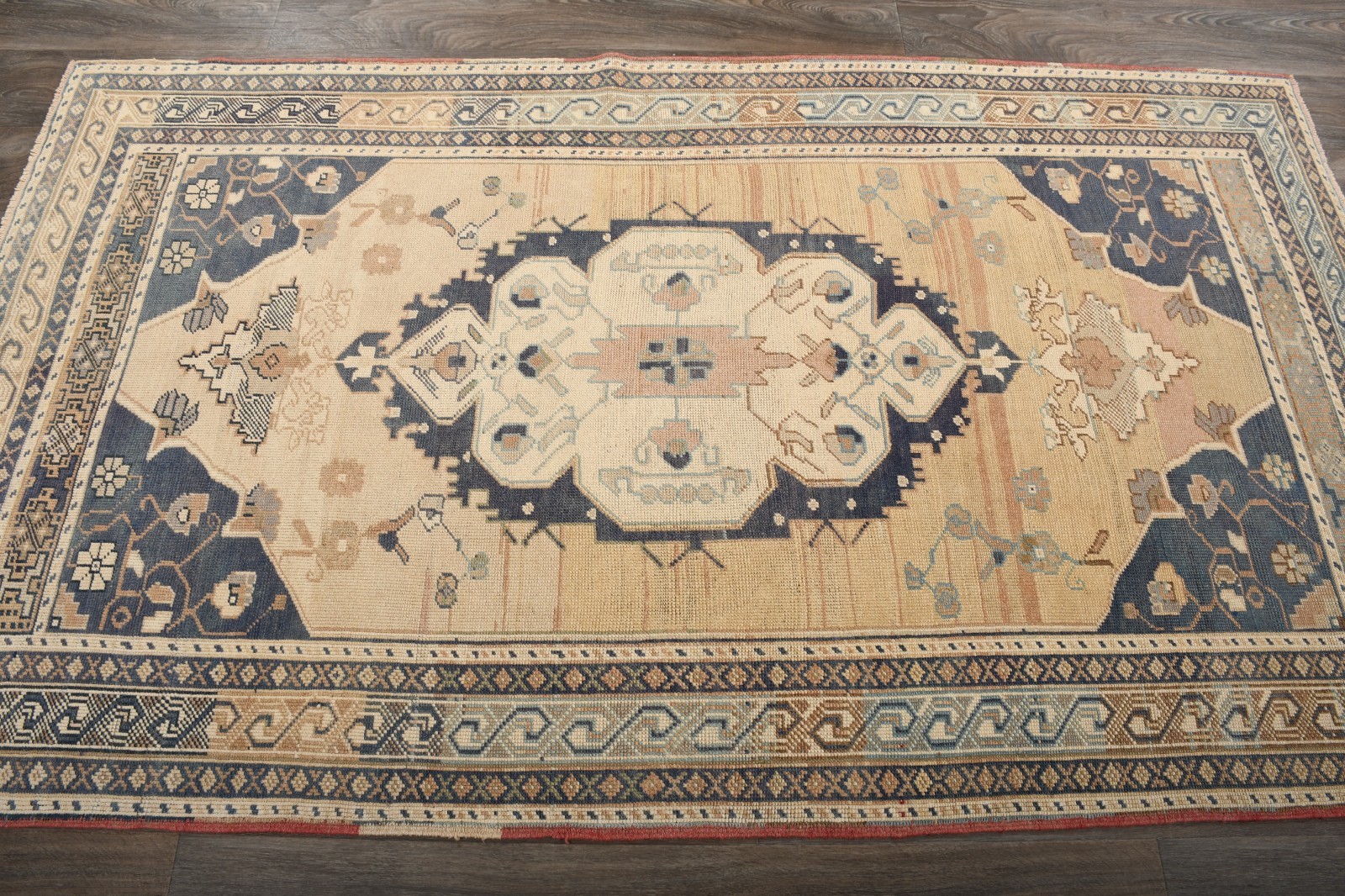Beige Turkish Vintage Hereke Rug 4×8 Hand-Knotted Wool Carpet