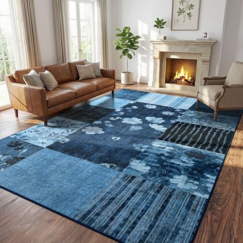 6×9 Area Rugs for Living Room, Modern Geometric Patchwork Large Rug, Washable