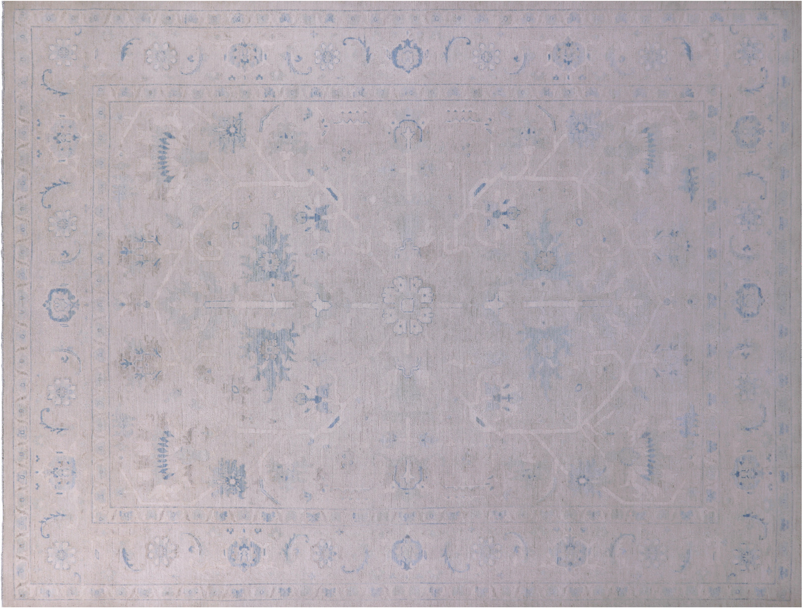Ivory Washed Out Turkish Oushak Handmade Wool Rug 9′ 0″ X 11′ 9″ – Q23718