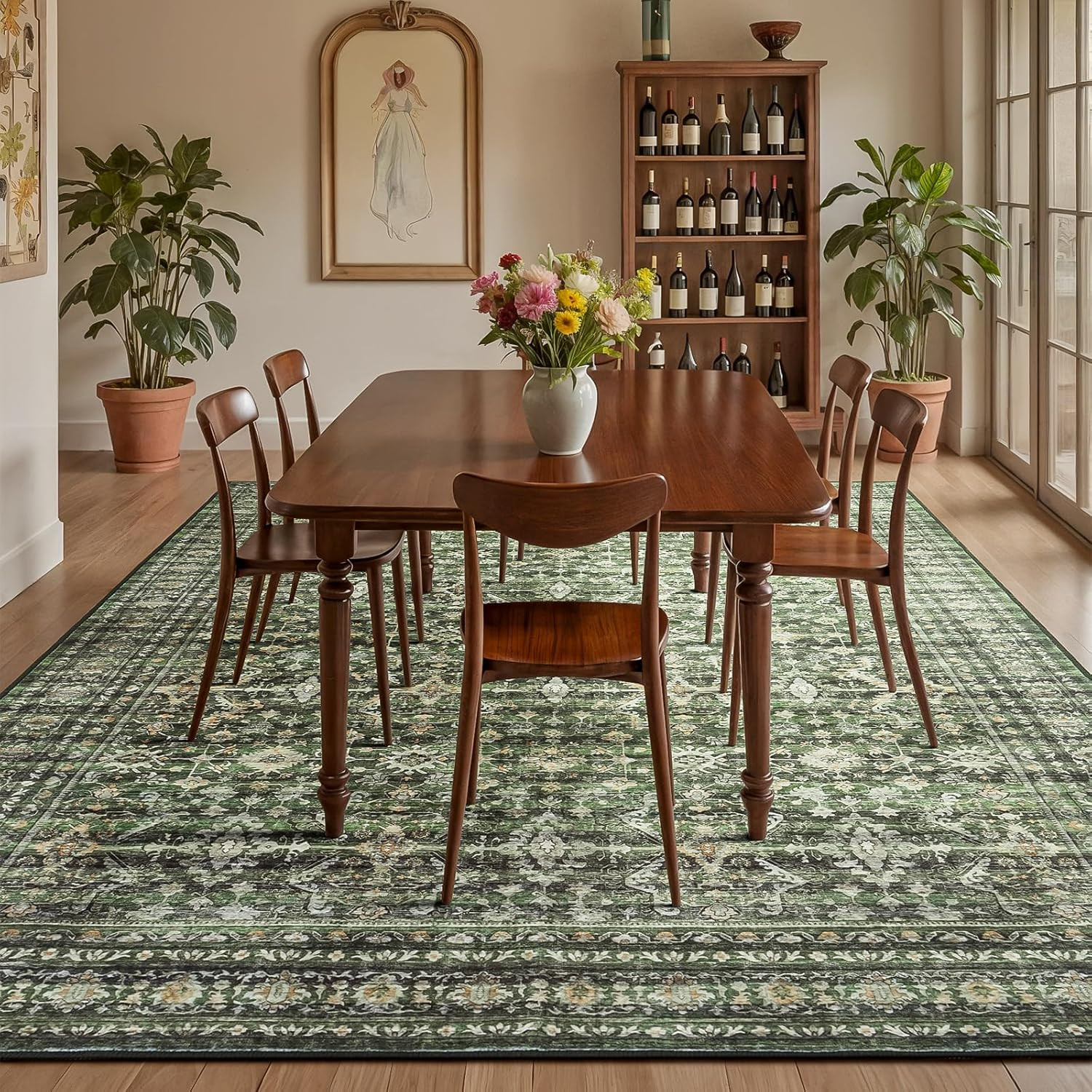 8X10 Area Rug for Living Room,Green Washable Large Rugs with Non-Slip Backing,So