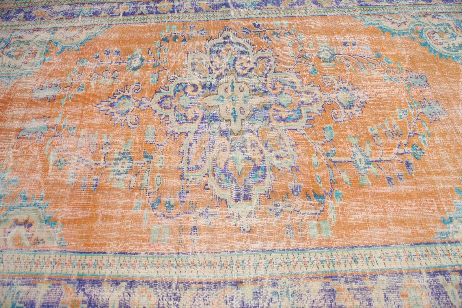 Turkish Vintage Rug 5,9×9,5 ft (180×290 cm), Orange Blue Oriental Rug