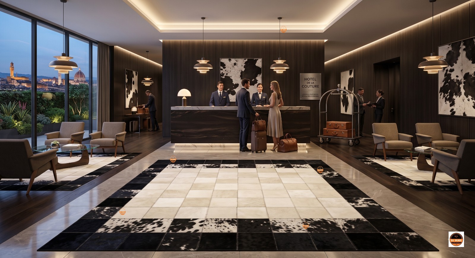Luxury Cowhide Patchwork Rug – Hand-Knotted Black & White Modern Area Carpet