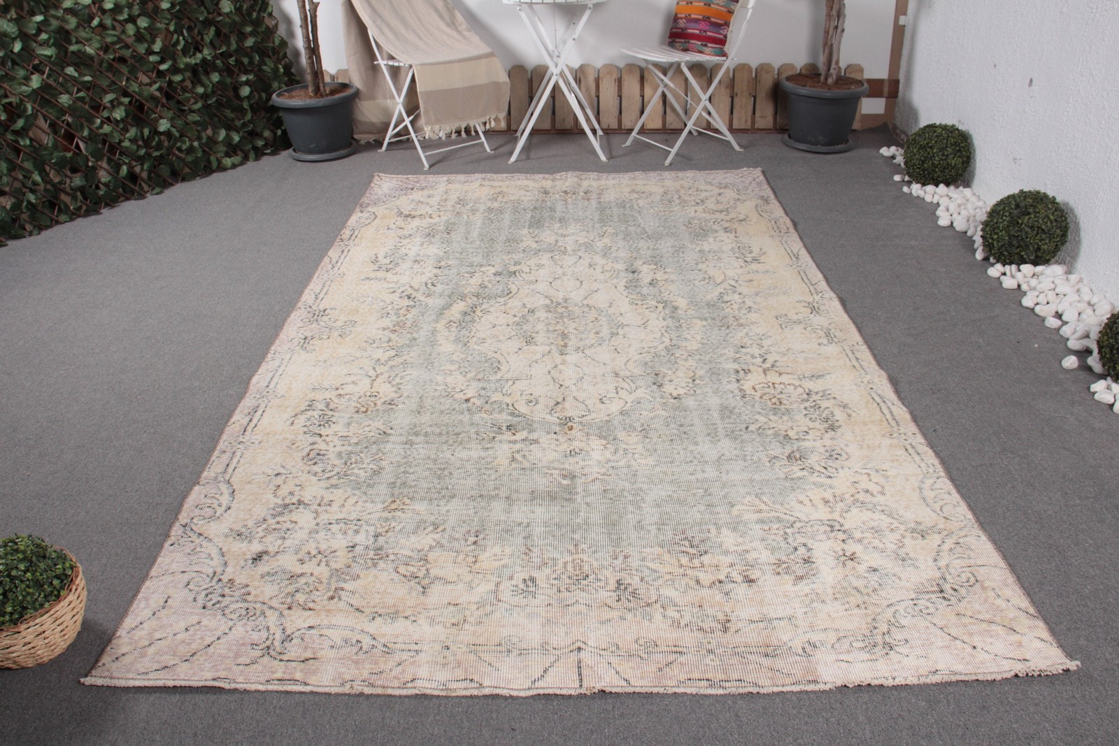 5,7×9,2 ft Rug, Vintage Turkish Rug, Beige Wool Rug