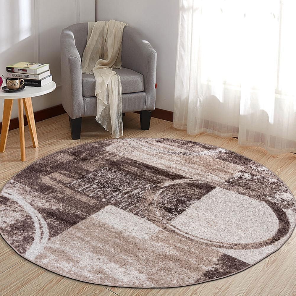 Contemporary Abstract Circle Design Round Rug Fade-Resistant Carpet for Living