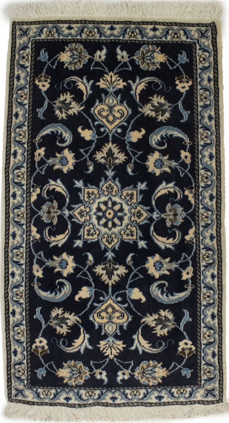 Hand-Knotted Nain Oriental Rug Navy Blue Classic Floral Design Carpet 2’5X4’3 ft