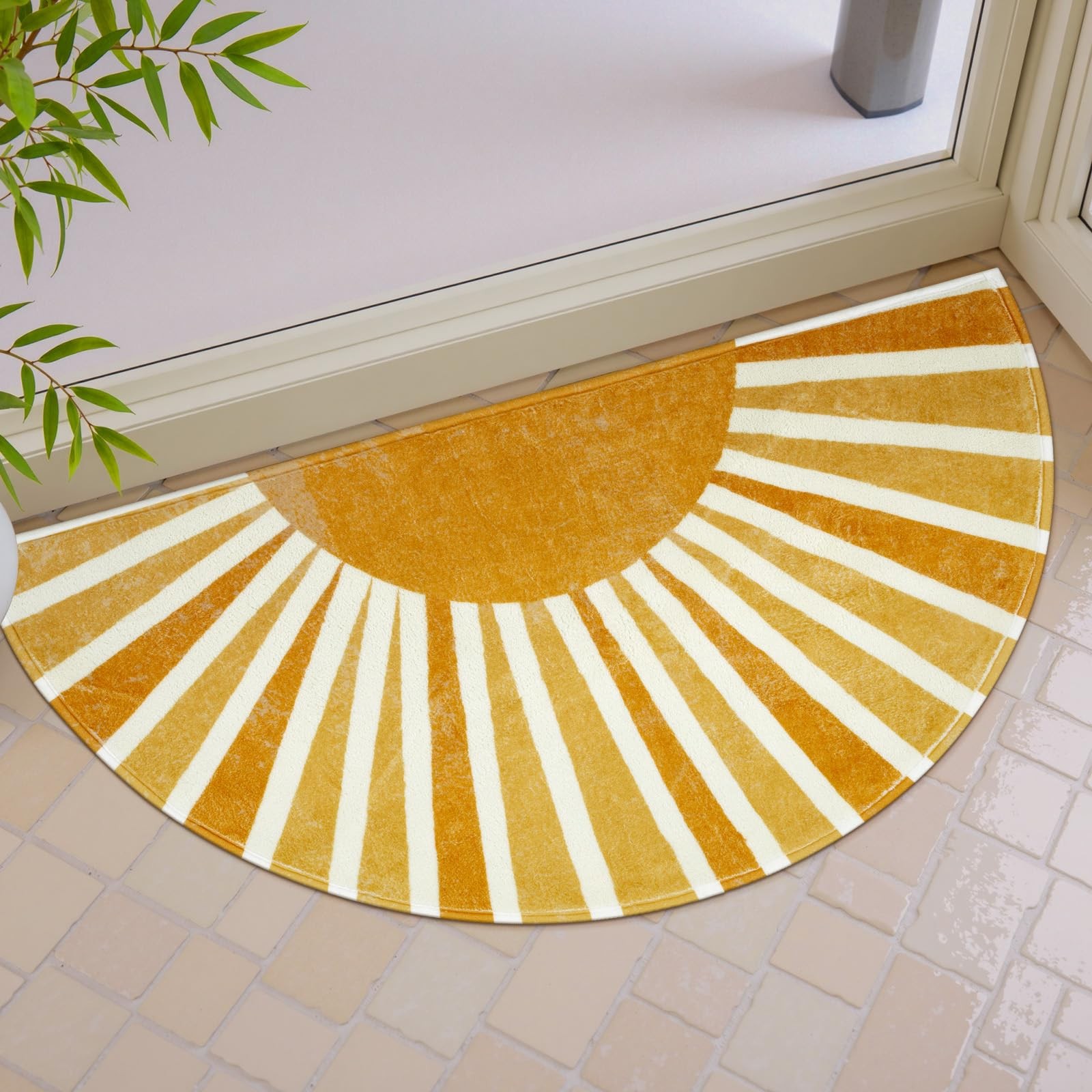 Boho Bathroom Rugs – Non-Slip Washable Half Circle Mat Small Cute Soft Bedroo…