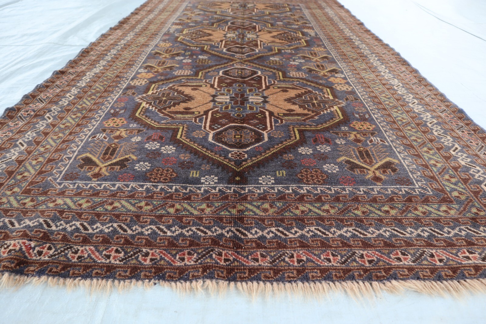 One of a Kind Rug 4×7 Afghan Handmade Faded Gray Rug- Turkmen Nomadic Art Rugs