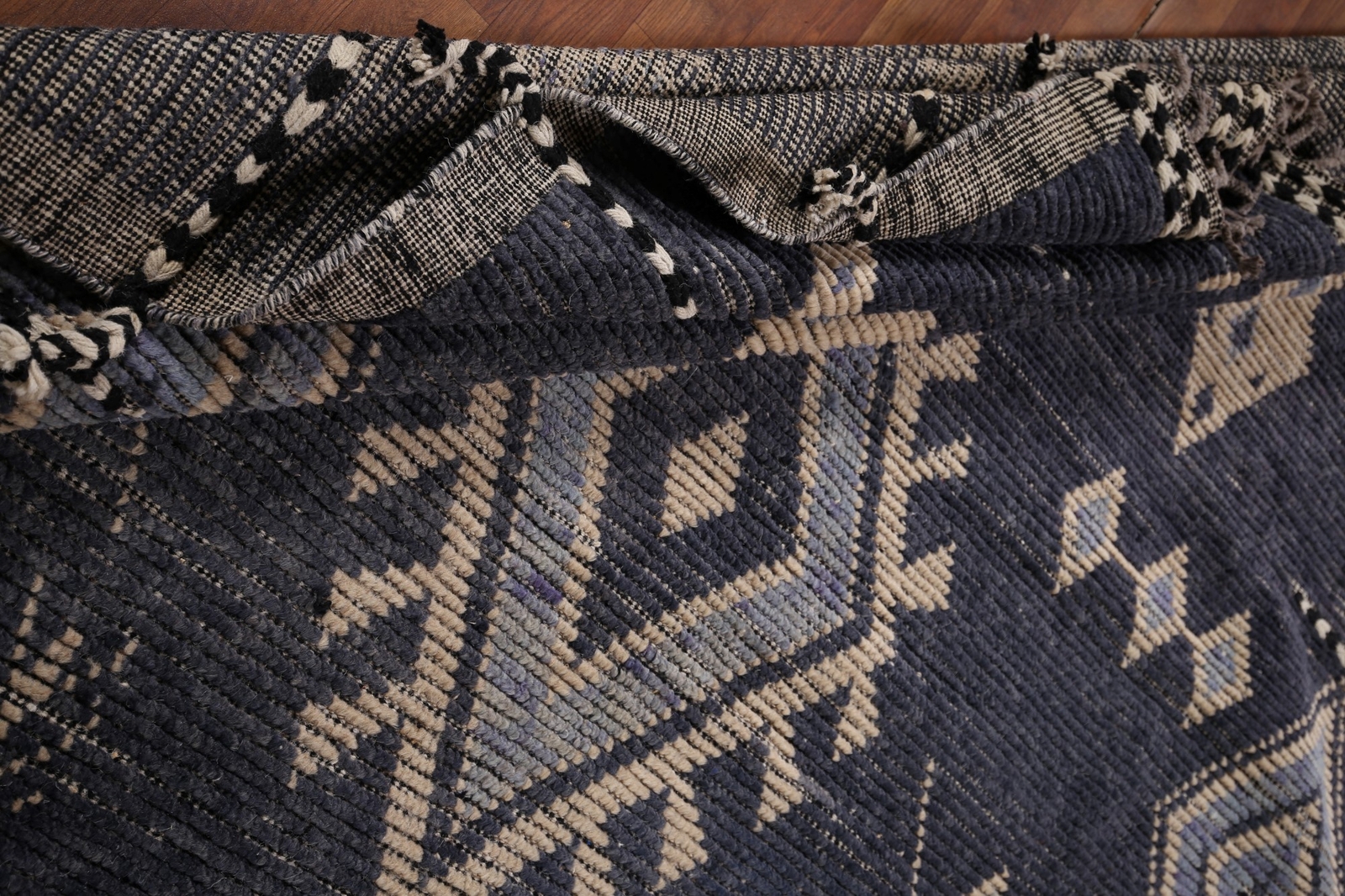 Geometric Blue Moroccan Oriental Rug 8×13 Berber Wool Handmade Room Size Carpet