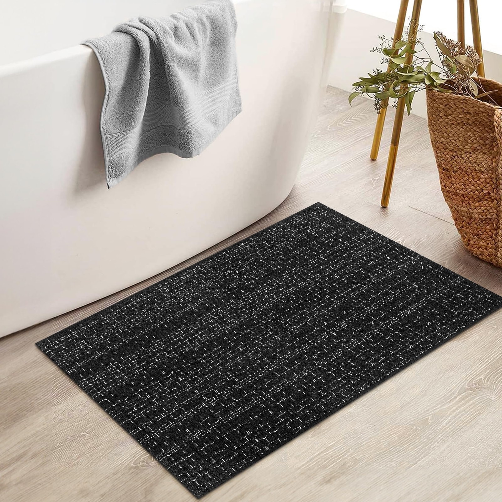 Boho Bathroom Rug 2′ X 3′ Hand Woven Cotton Reversible Washable Mat – Soft