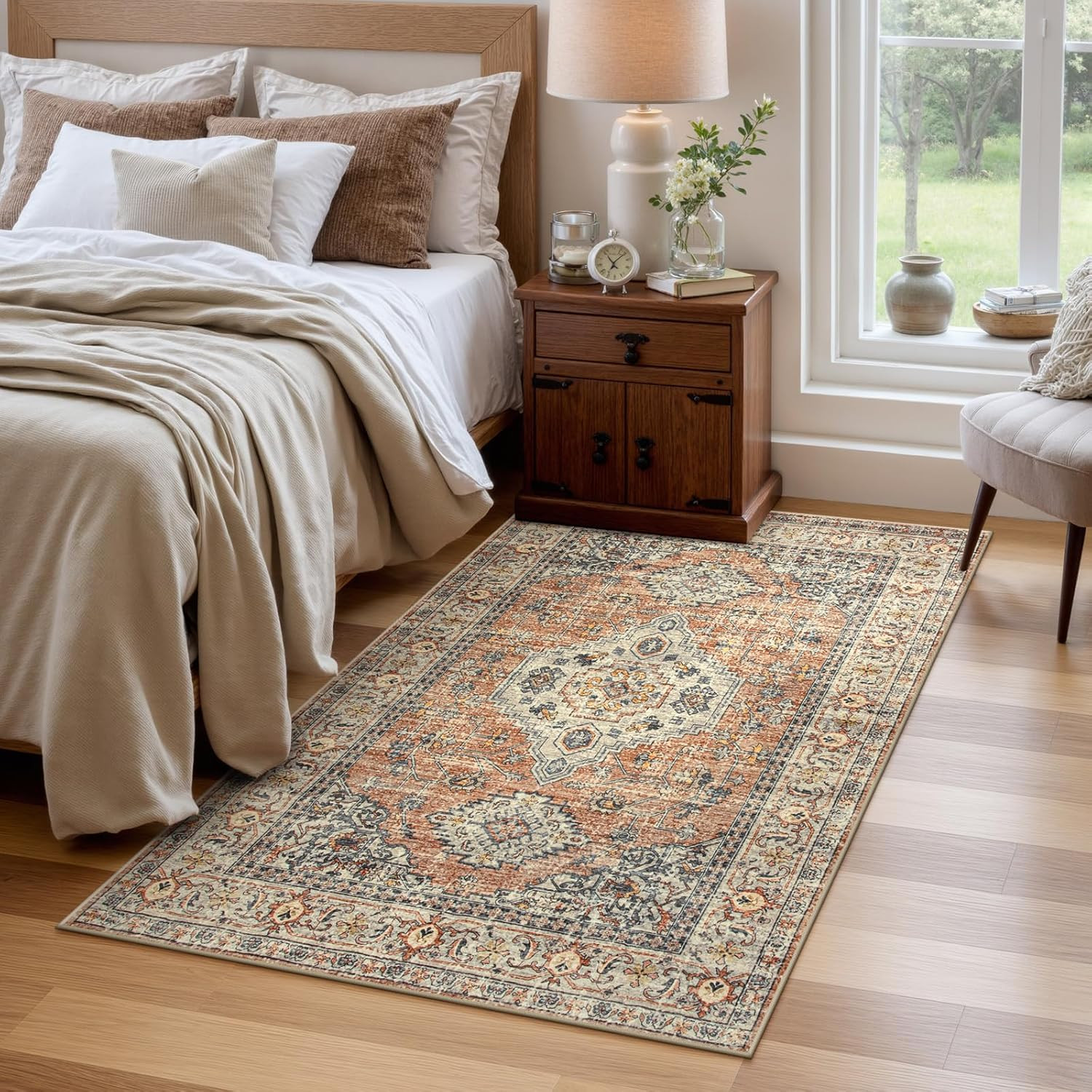 Oriental Washable Rug, 3X5 Rugs for Bedroom Living Room Entryway, Vintage Ultra-