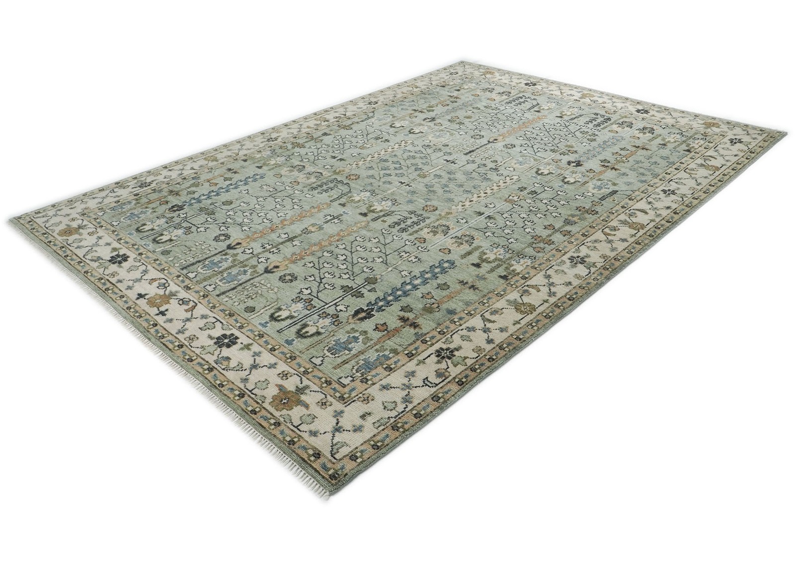 10×14 Hand Knotted Wool Celadon Oushak Transitional Rug