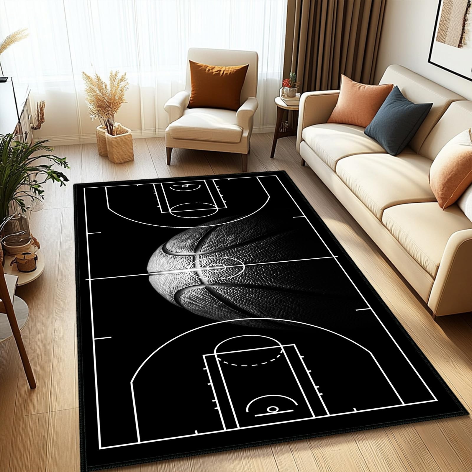 Basketball Rug for Bedroom Area Rug 5×7 Washable Sports Area Carpet Non Slip …