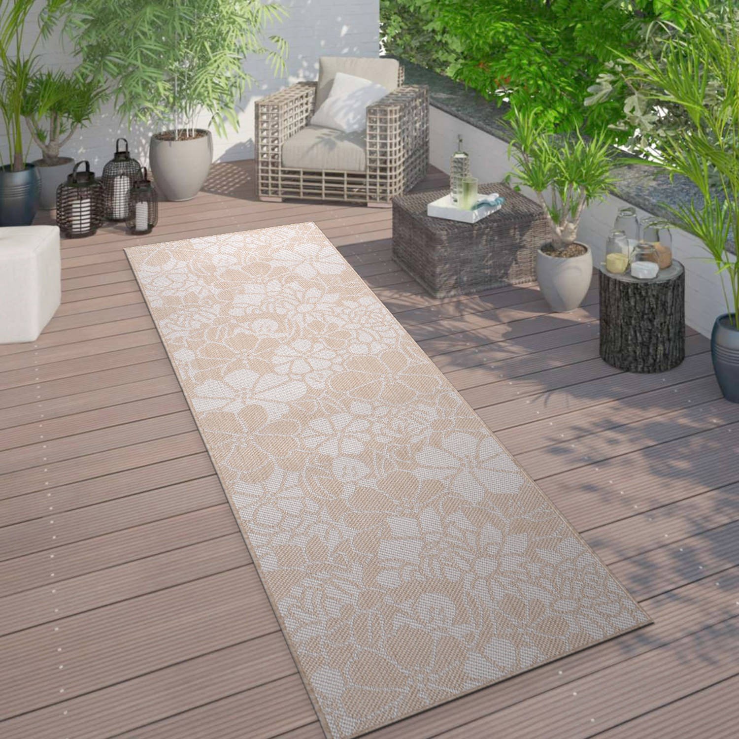 Rugshop Outdoor Runner Rug Modern Floral Flowers Textured Indoor Outdoor Rug 2×7