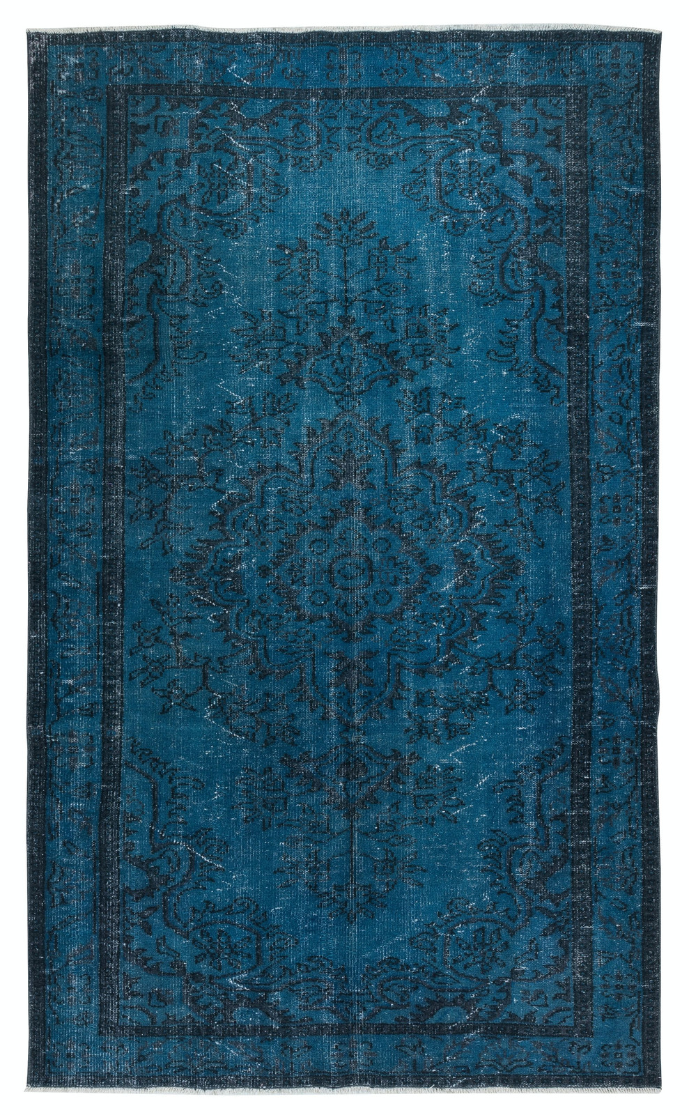 5.8×9.5 Ft Contemporary Handmade Turkish Area Rug in Blue. Woolen Floor Covering