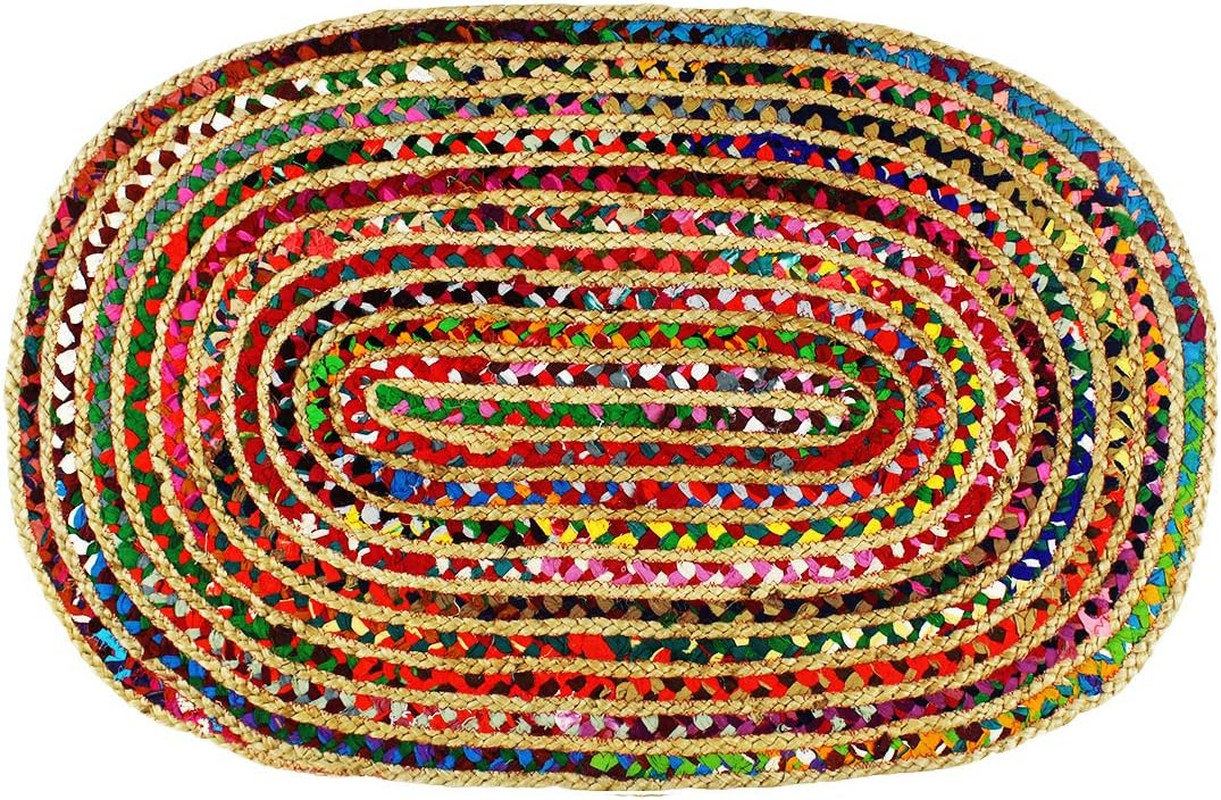 Jute Chindi Braid Rag Rug – Boho Farmhouse Rustic Area Accent Throw Rug – Handwo