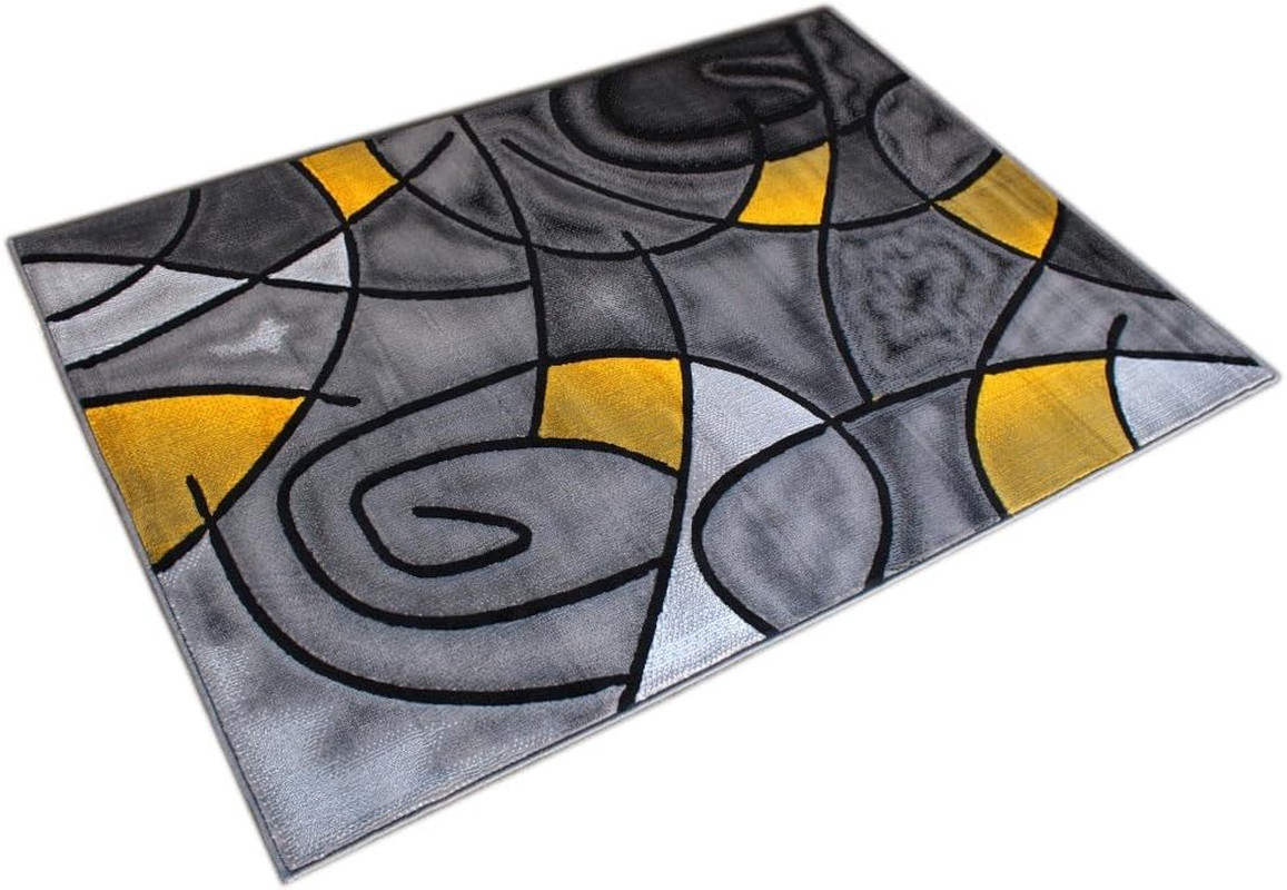 Stylish Modern Area Rug in Yellow, Grey & Black – 5×7 Feet