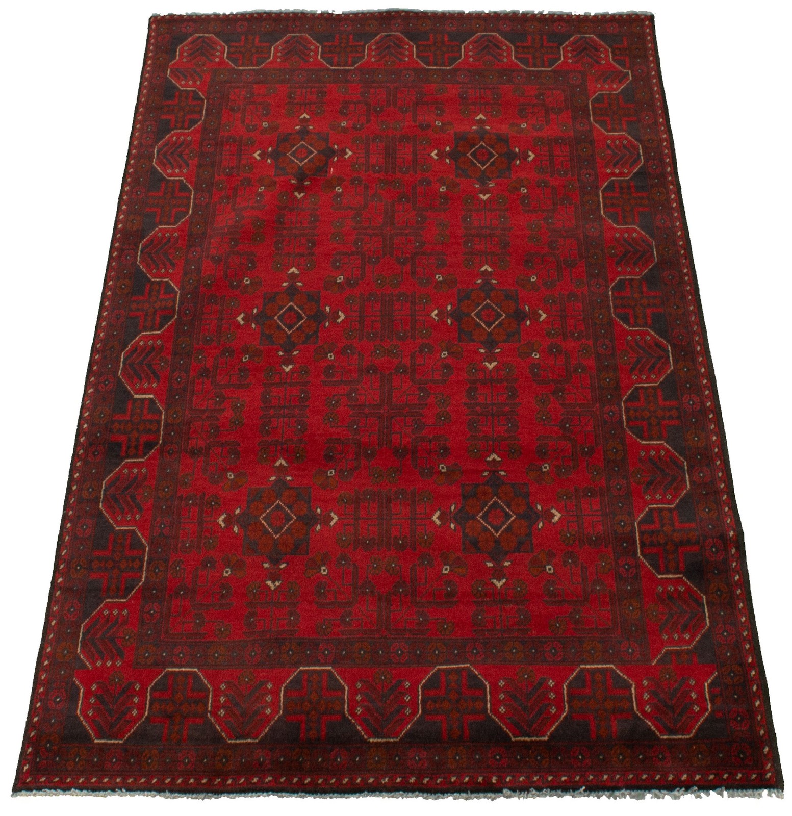 Traditional Hand-Knotted Geometric Area Rug 4’2″ x 6’5″ Oriental Wool Carpet