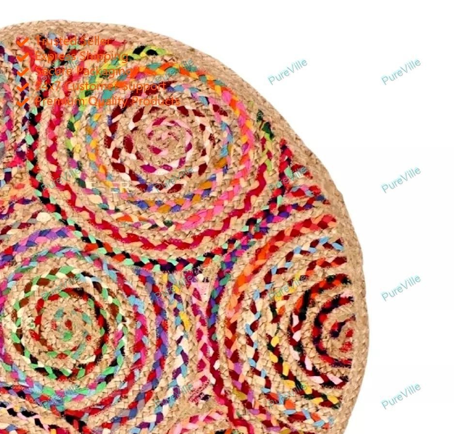 Hand Woven Jute Area Rugs Handmade Indian Hippie Carpet 7 x 7 Feet