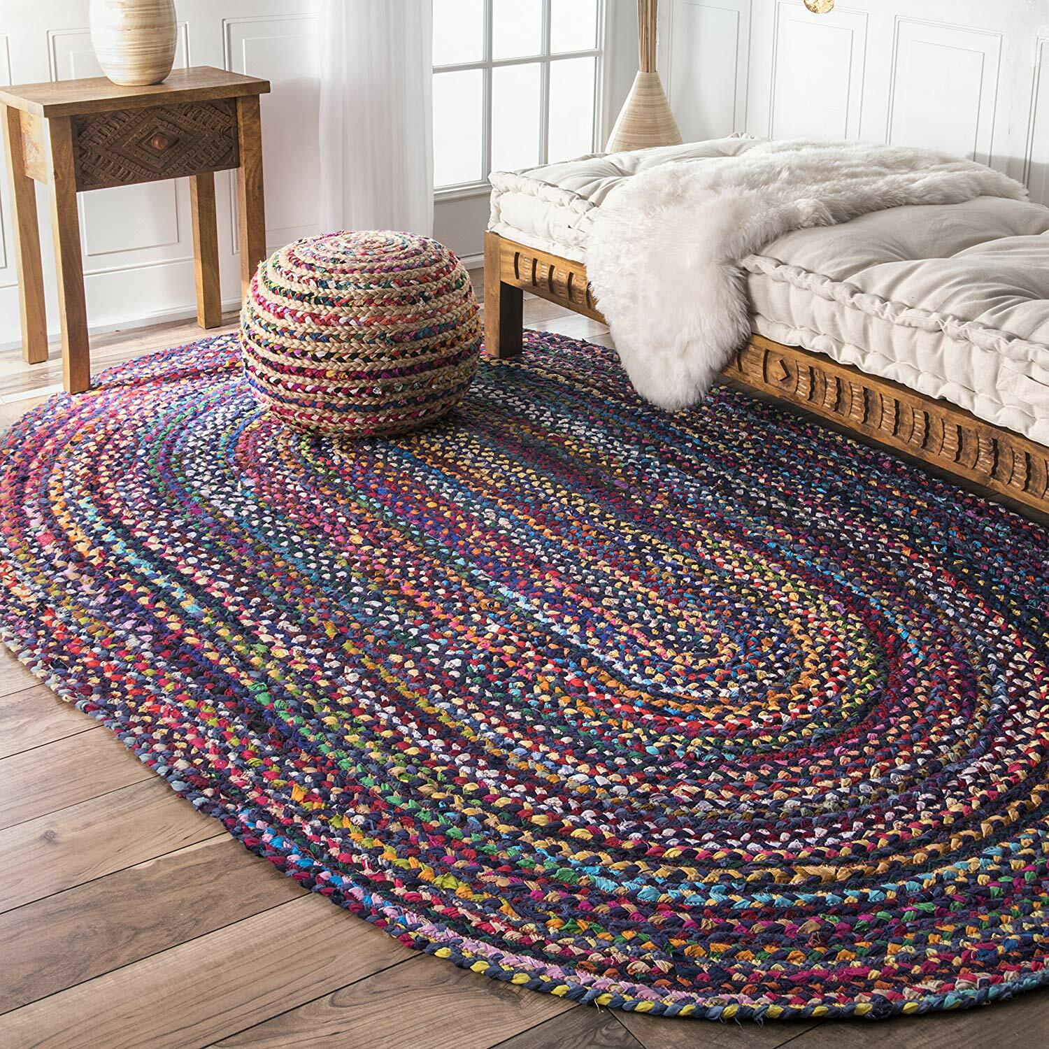Rug Vintage Handmade Cotton Oriental Reversible Rugs Various Size Oval Shaped