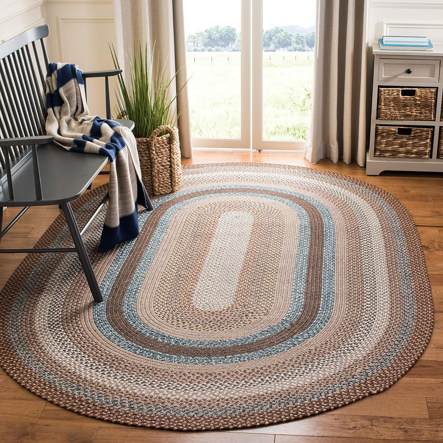 Braided Collection Area Rug – 3′ X 5′ Oval, Brown & Multi, Handmade Country C…