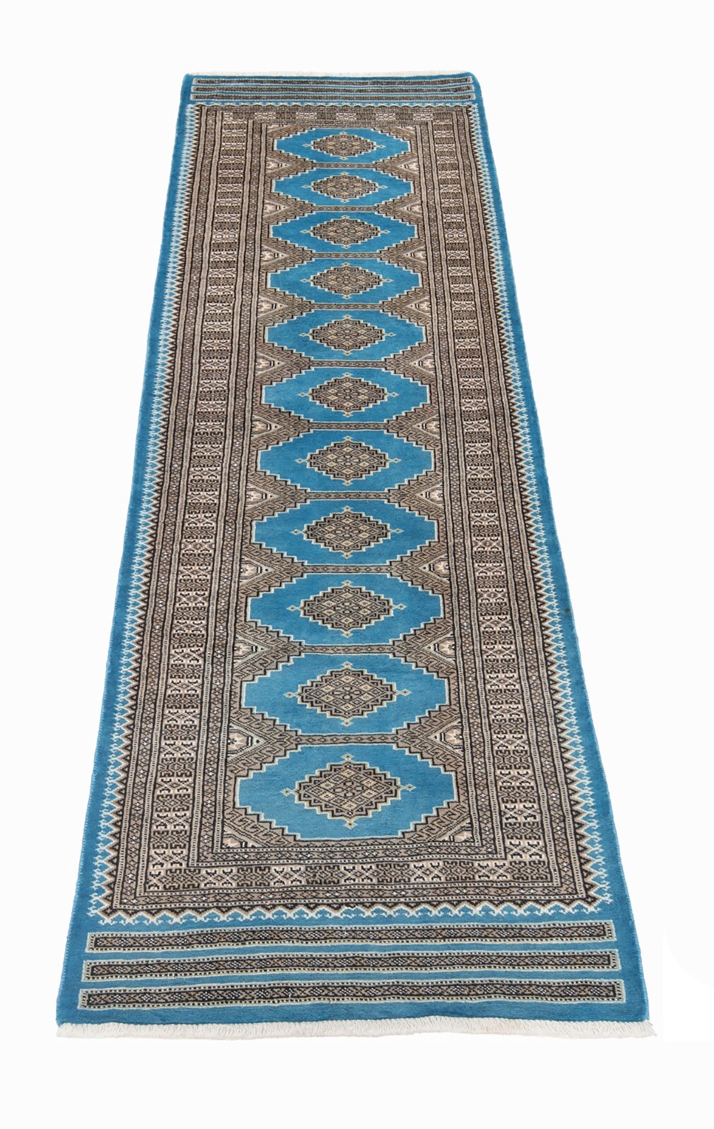 Pakistan Bokhara 105 7/8×31 1/8 in Handwoven Oriental Fine Carpet Runner Blue