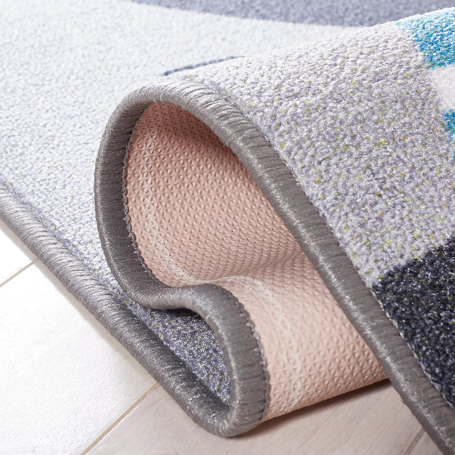 Washable Rug Kids Playhouse Collection – 6’7″ X 9′, Grey & Pink, Slip Resistant