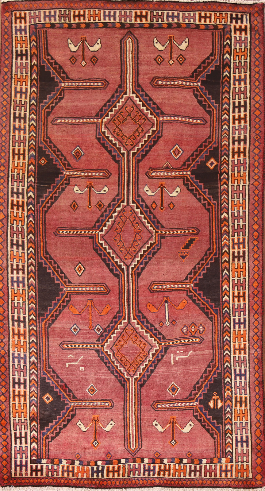 Vintage Tribal Pink Geometric Lori Area Rug 5×9 Wool Hand-knotted Nomad Carpet