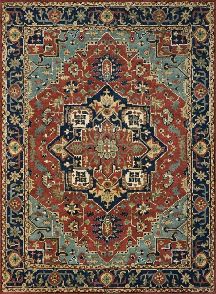 100% Wool Rug| Hand Tufted Traditional Serapi Red Blue Area Rug | Customizable