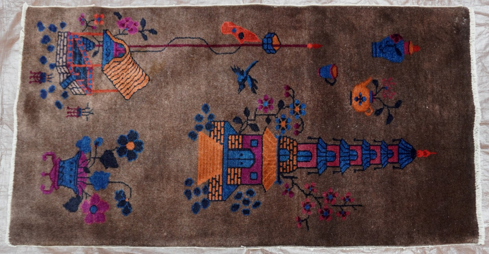 Antique Art Deco Chinese 2″5″ x 4’8″ Hand Knotted Wool Oriental Rug Excellent