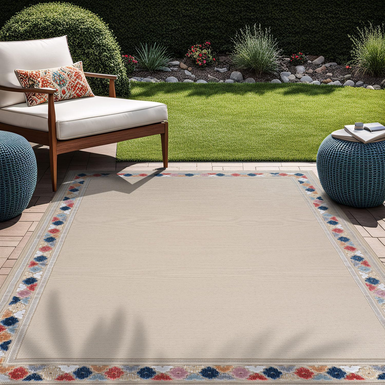 Outdoor Rug 9X12 Modern Bordered Large Area Rugs for Indoor and Outdoor Patio Ea