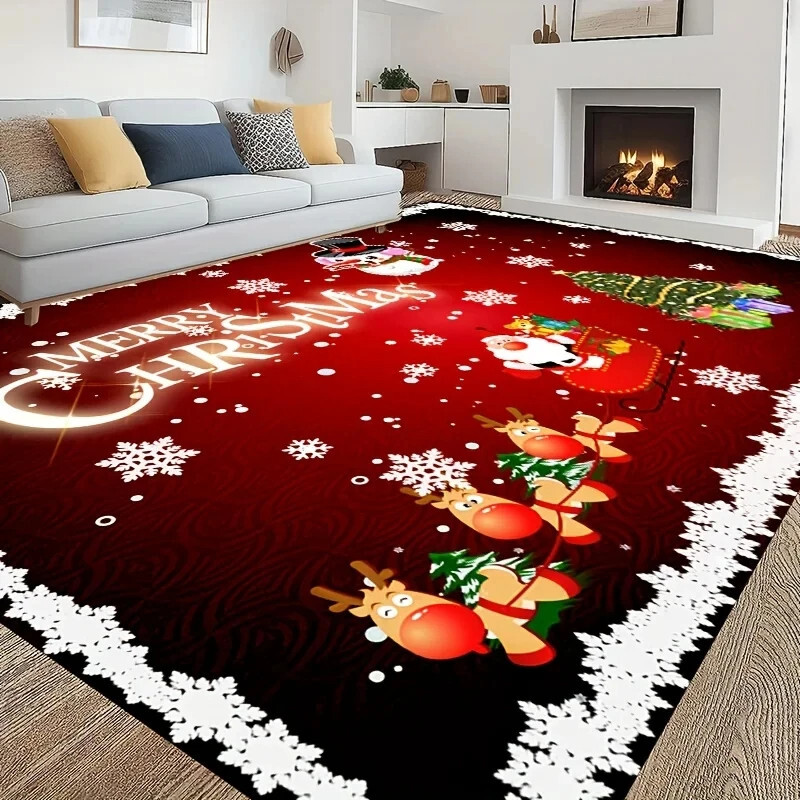 Christmas Santa Claus Snowman Carpet Large Area Rug living room Non-slip Mat