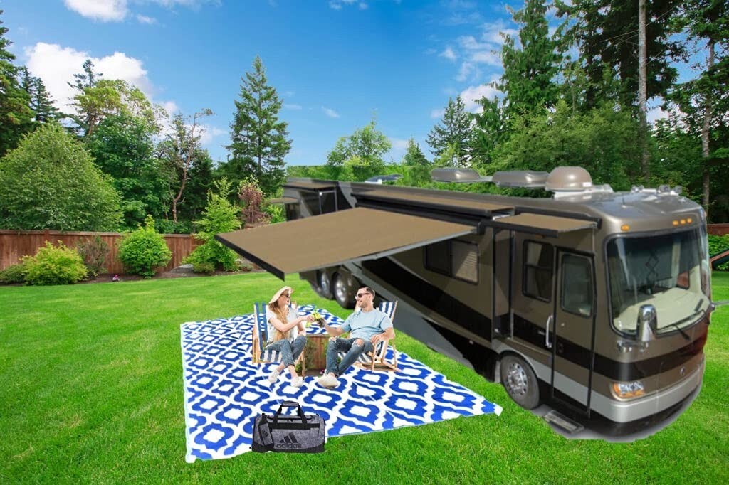 B-USA Outdoor Patio Rugs 5×7, 6×9, 9×12, 9×18 Plastic Straw Rug RV Camper Blue