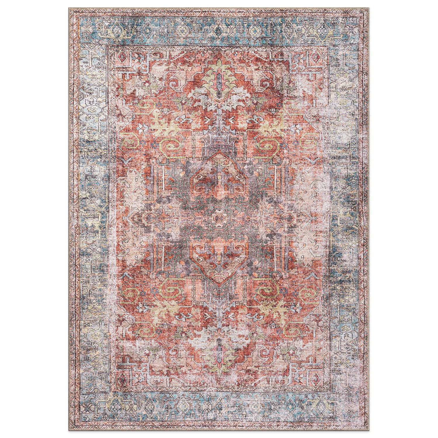 Rugshop Area Rugs Vintage Inspired Distressed Machine Washable Non Slip Rugs 3×5