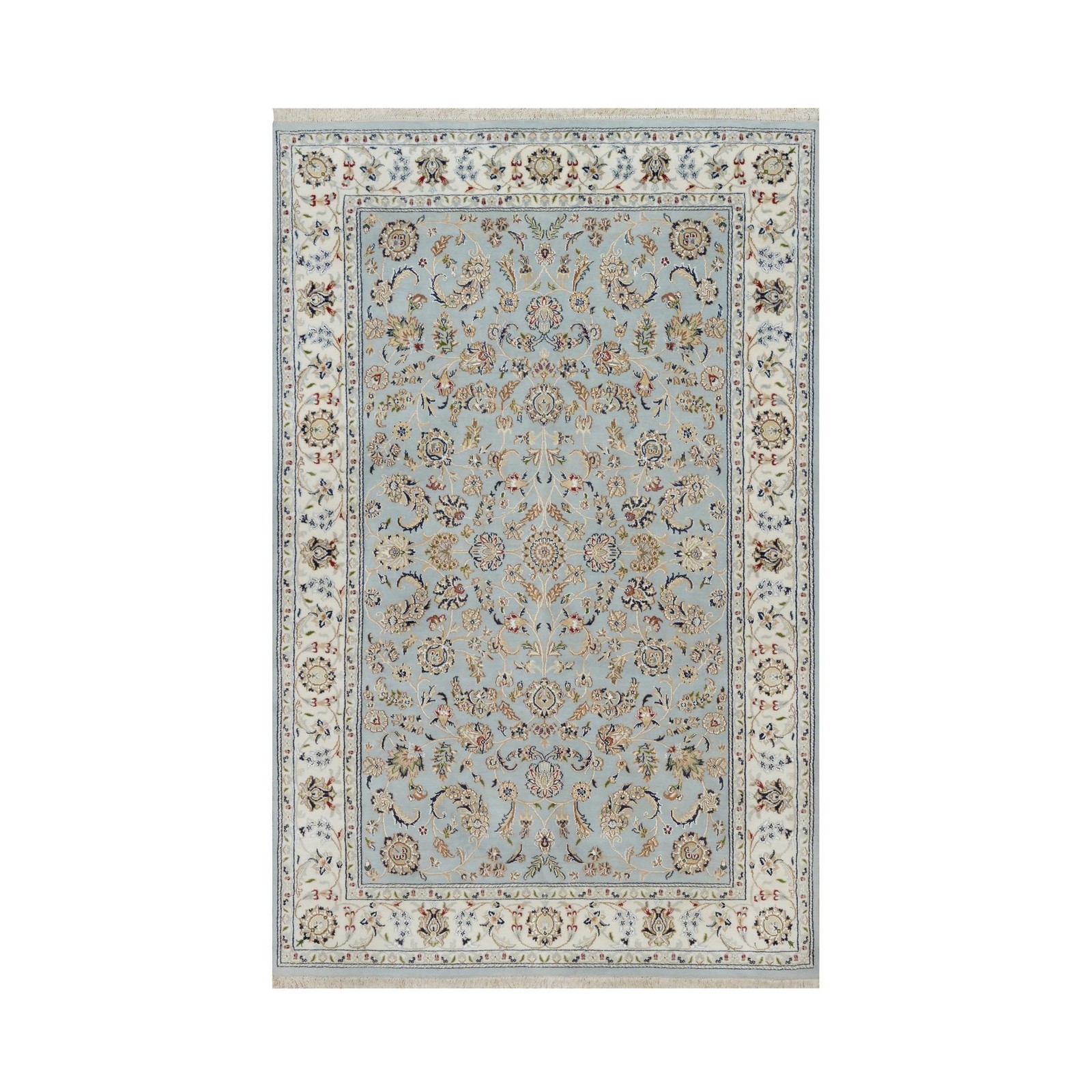 6’x9’4″ Light Blue Nain Wool & Silk Hand Knotted 250 KPSI Oriental Rug 92140