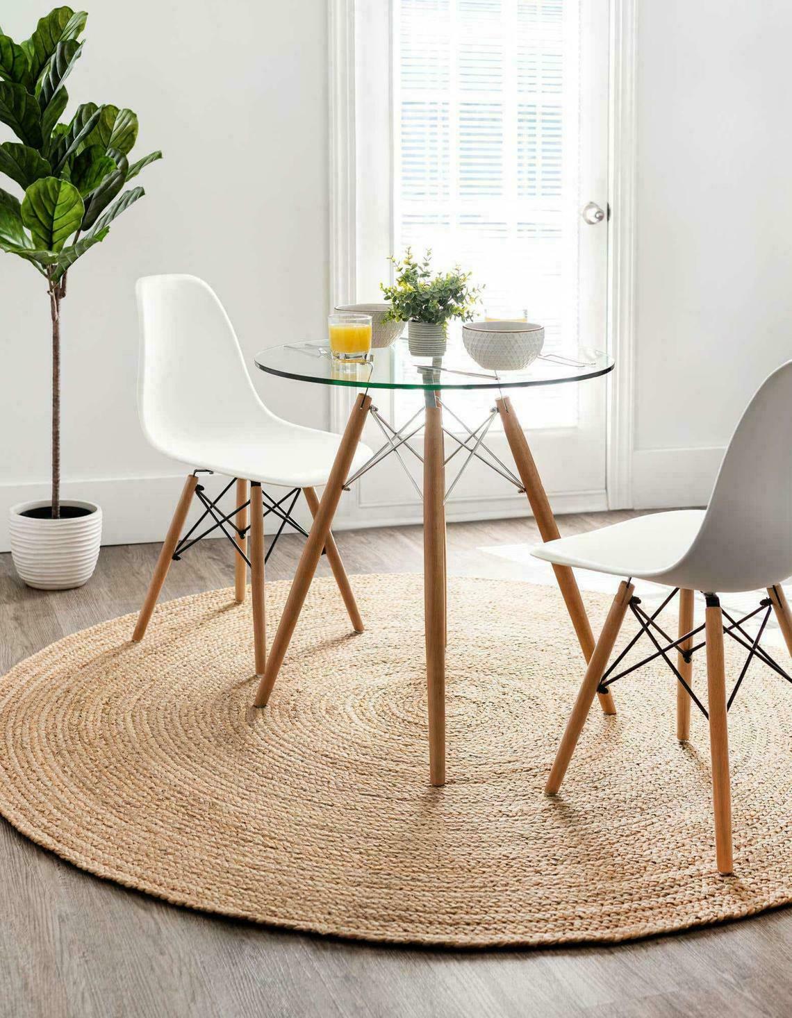 Round Rug Jute Reversible Braided Area Rag Rug Hardwood Floors Woven Fabric
