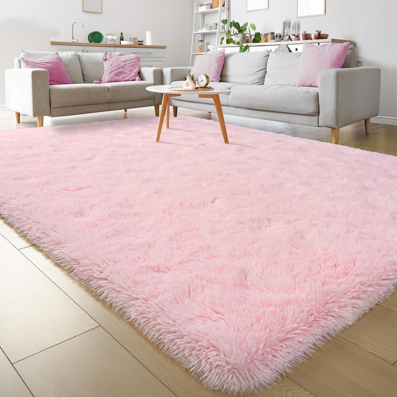 Fluffy Pink Area Rug 4×5.3 Cute Shag Kids Nursery Living Indoor Fuzzy Bedside