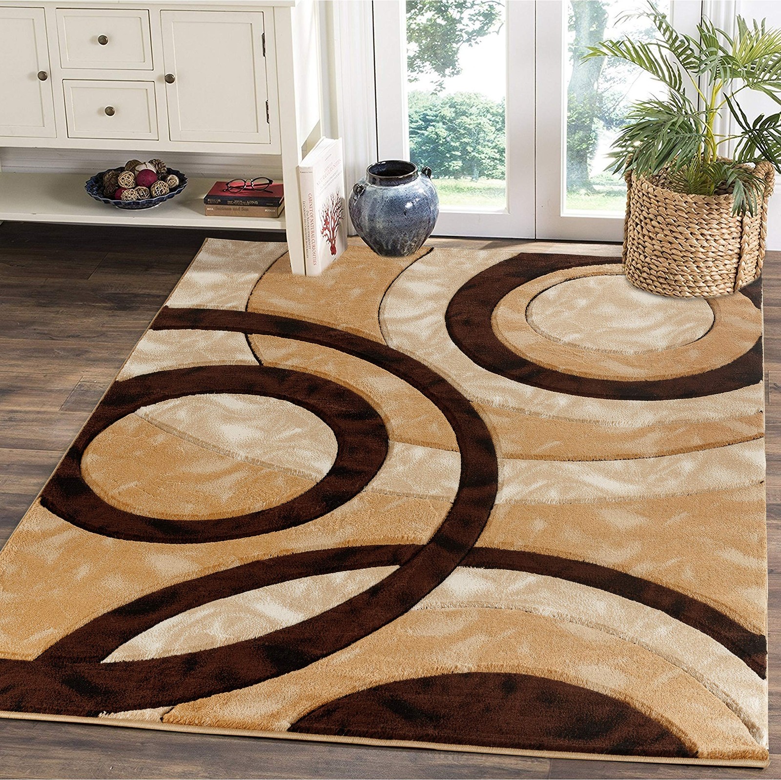 Area Rug Modern 5×7 Brown Circles Geometry Soft Living Room Bedroom Carpet
