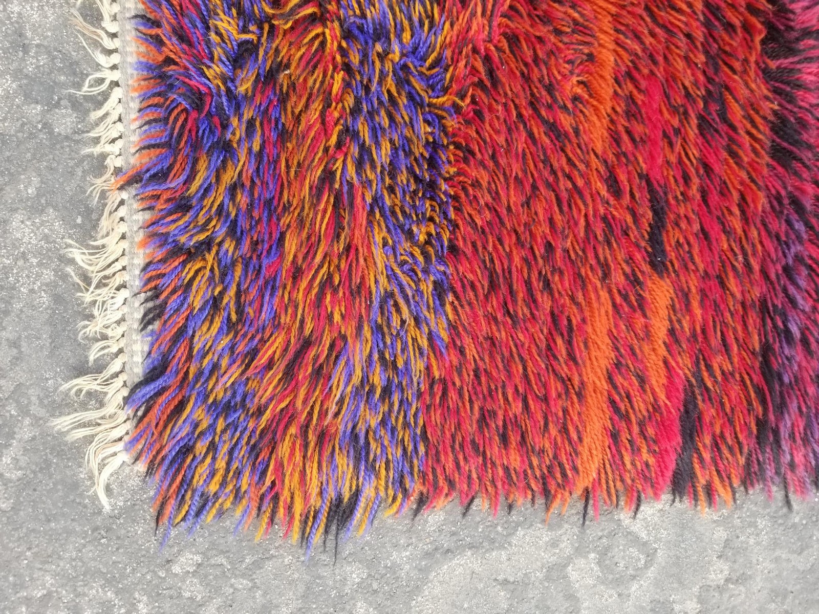 Vintage Traditional Handmade Swedish Rya Wool Multicolor Shag Rug 37x27in