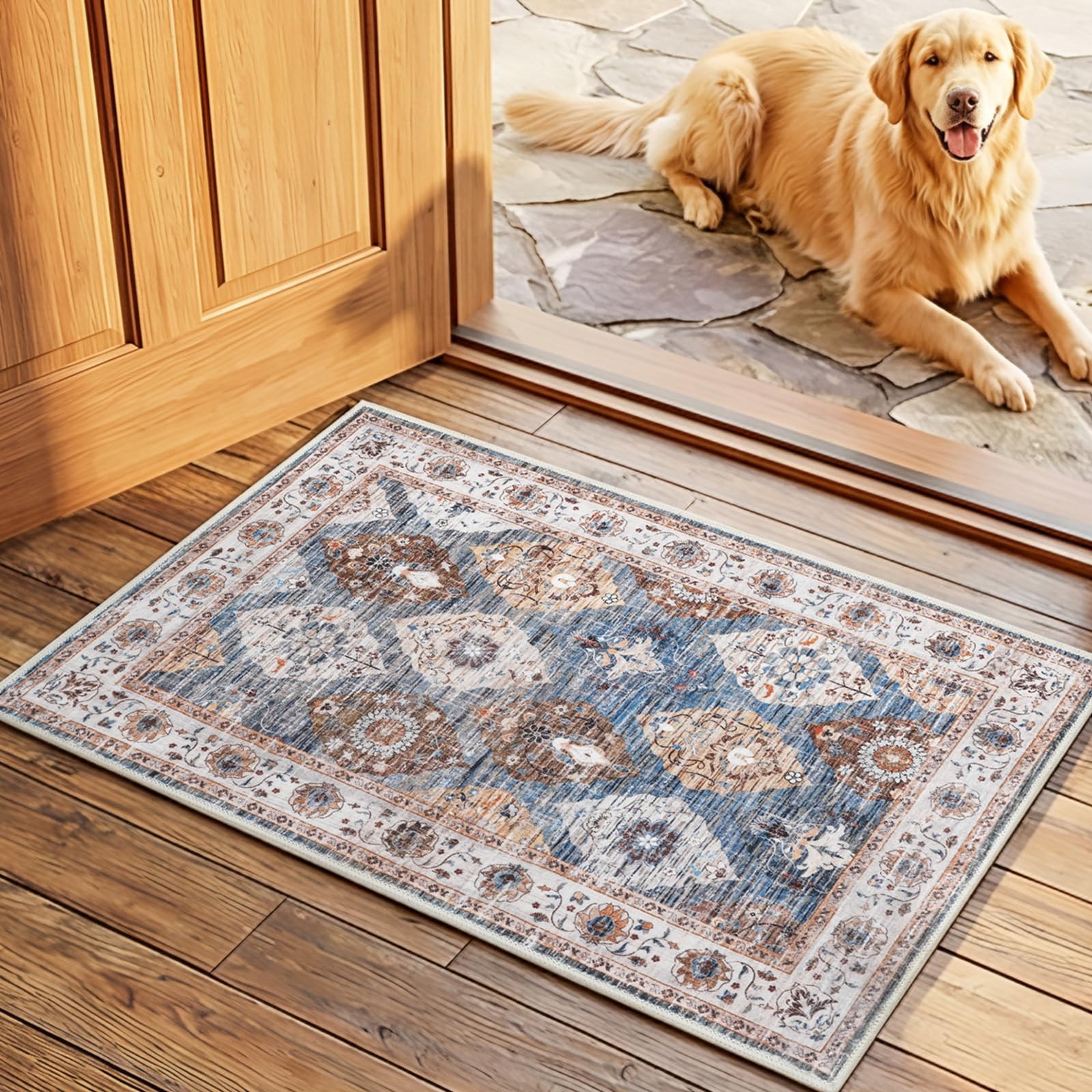 2×3 Ft Washable Area Rug Entryway Kitchen Mat Low Pile Light Blue BU01AR01