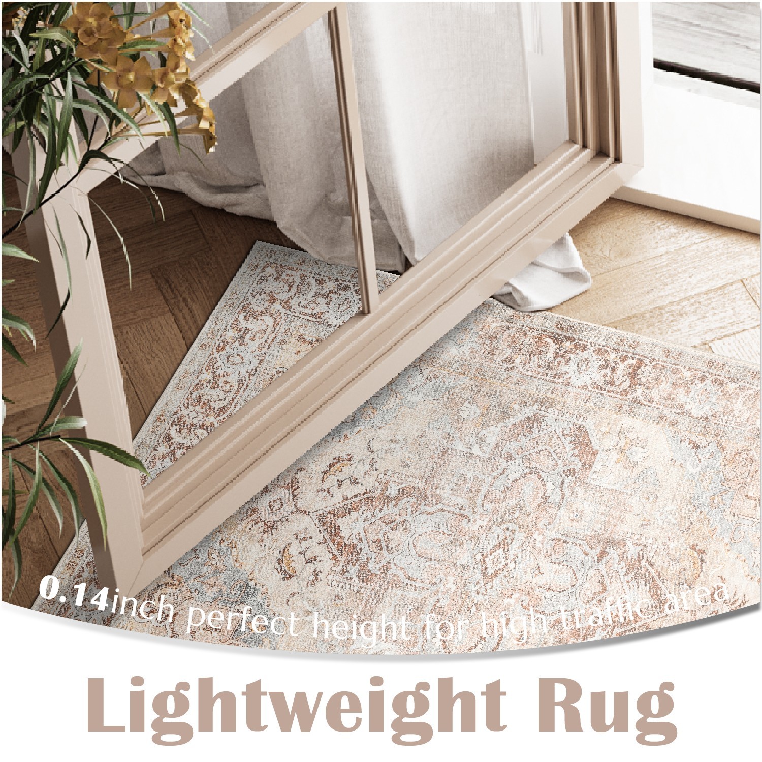 2×7 ft Area Rug Washable Rug Vintage Thin Rug Floral Non Slip Carpet red
