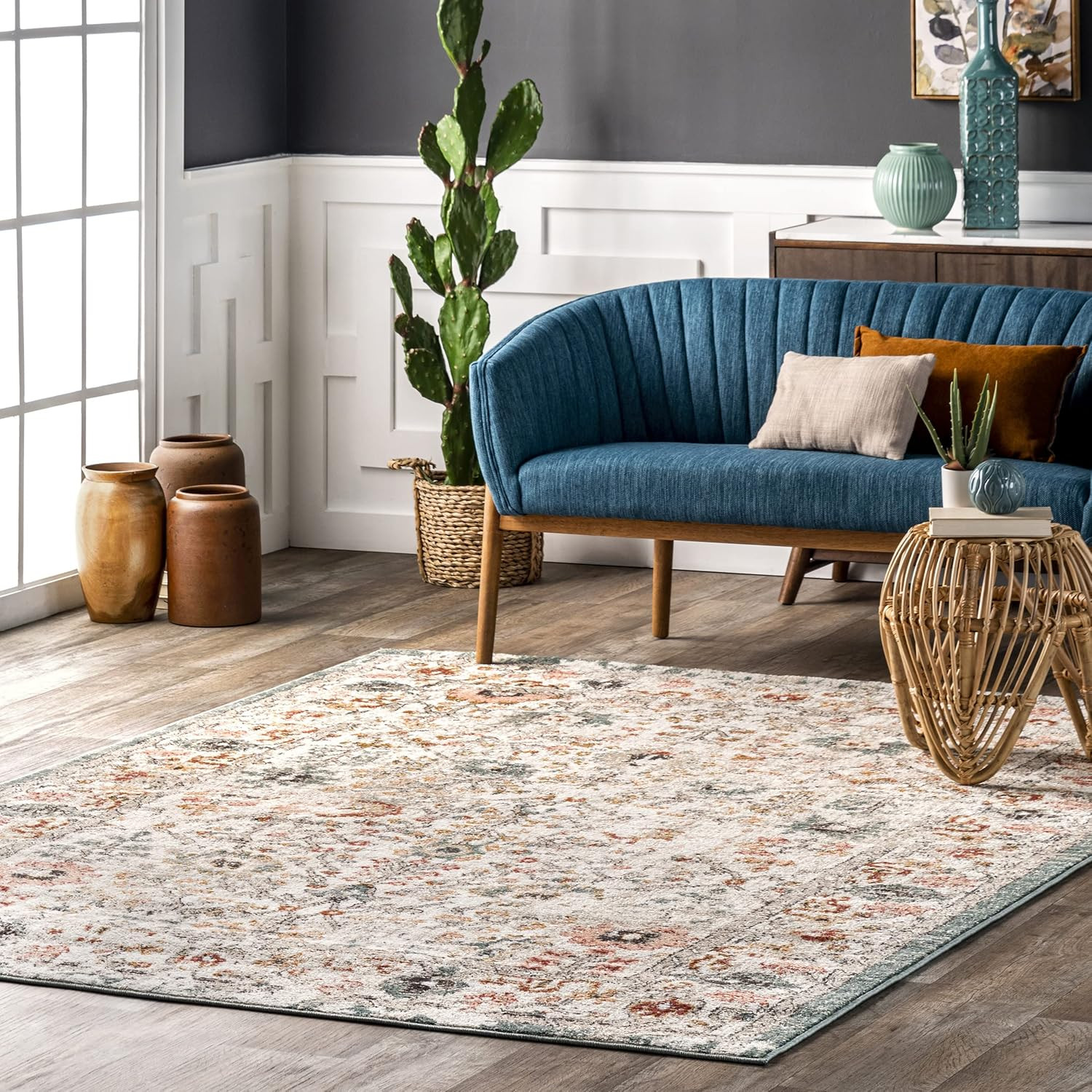 Vintage Oriental Area Rug, Durable & Easy to Clean, Lenore Beige, 10′ x 14