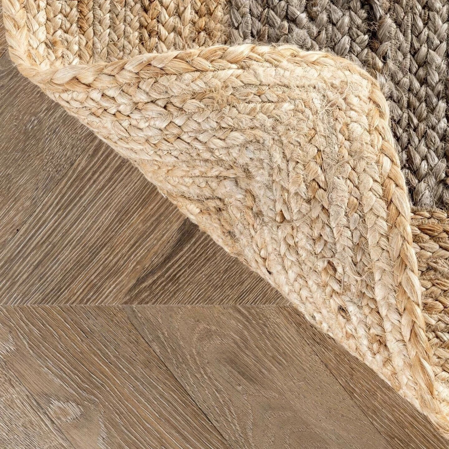 Jute Natural Braided Rug Rectangle Border Bohemian Area Carpet For Living Room