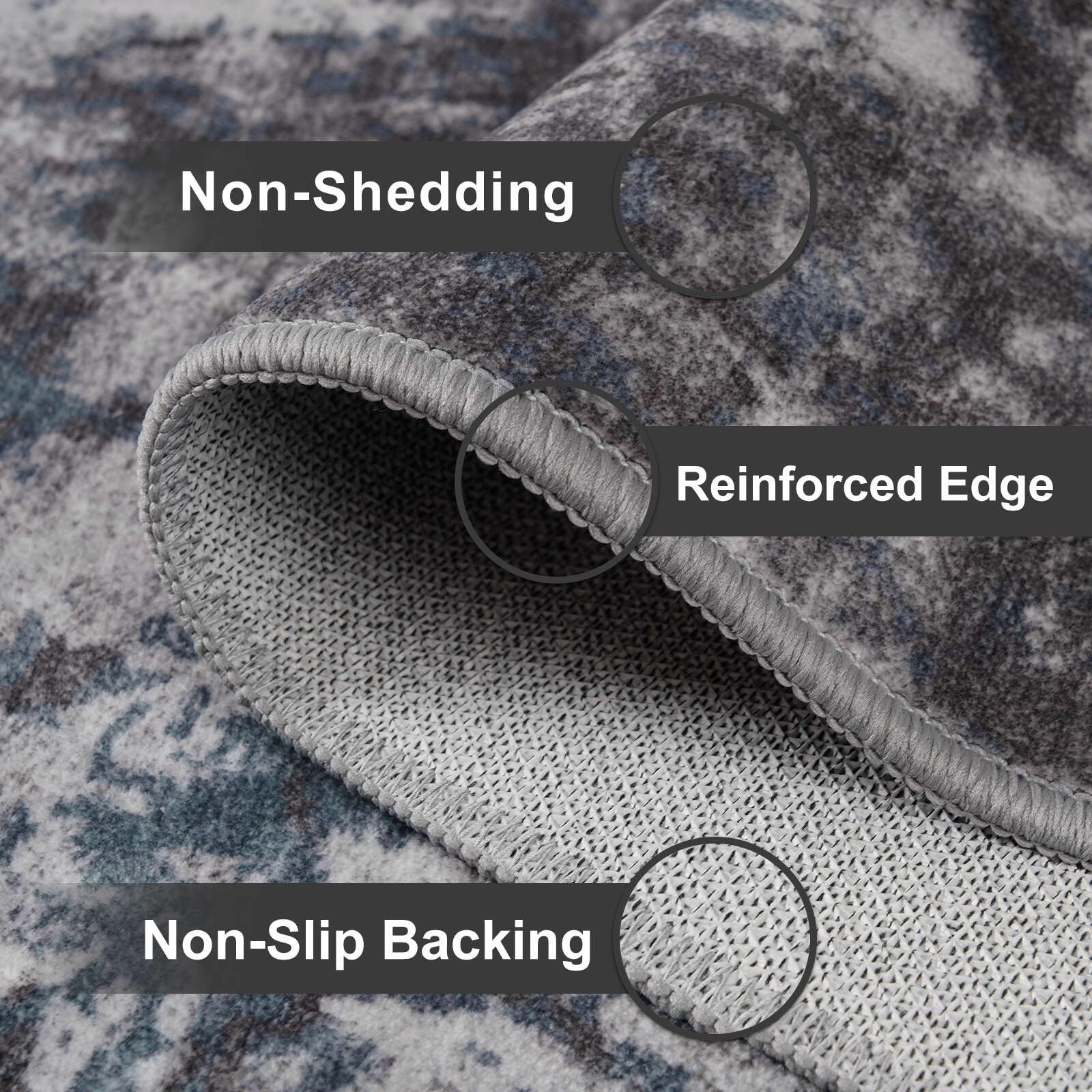 Dark Grey Blue 3×5 Foot Area Rug Modern Abstract Non Slip Washable Low Pile