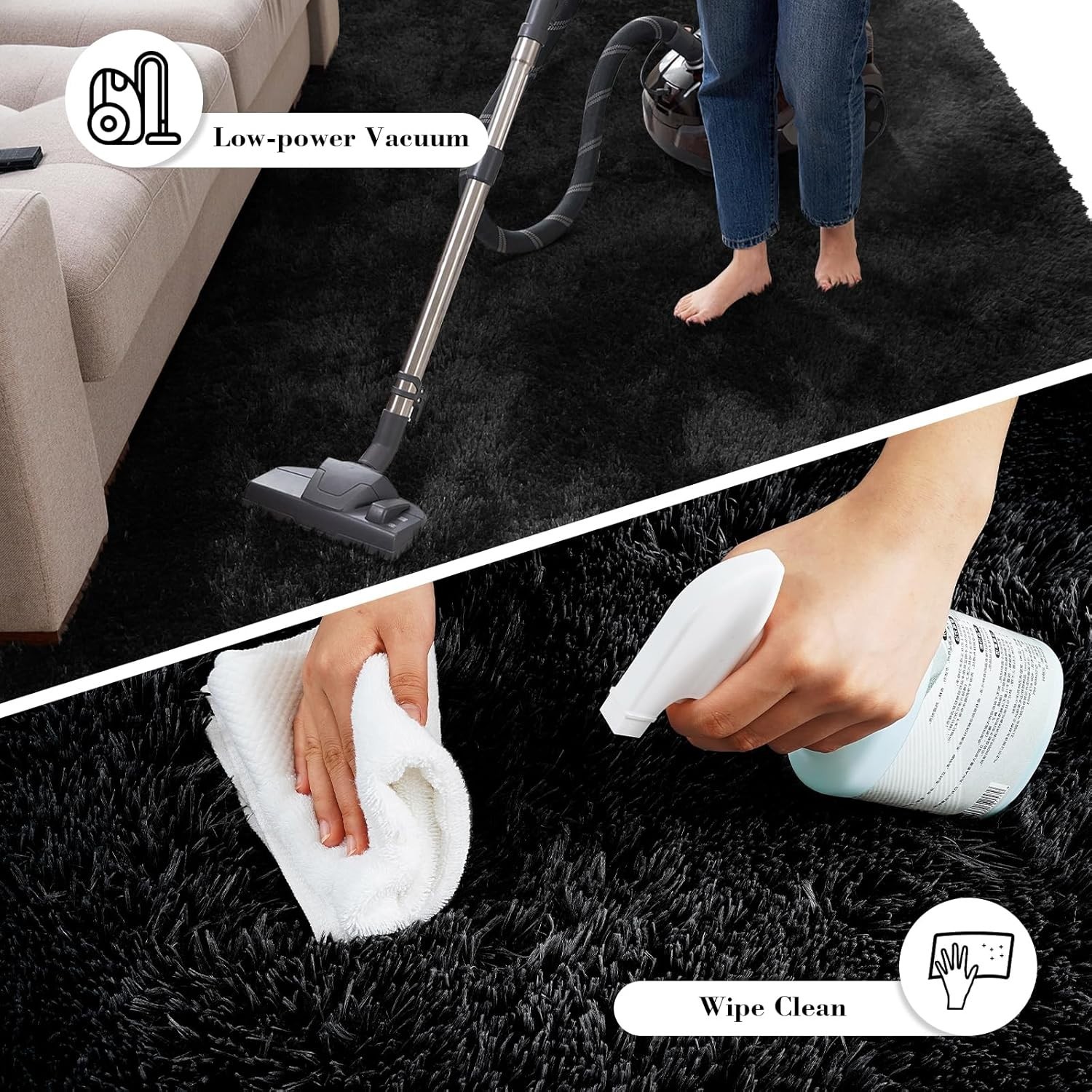 Chic 2×4 Black Fluffy Shag Rug – Odourless, Safe & Perfect for Kids and Pets