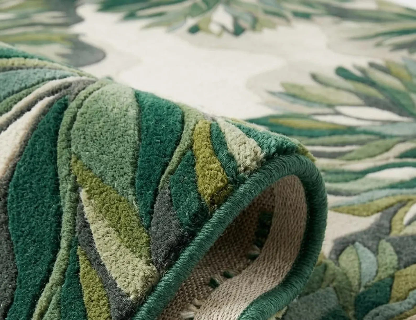Modern Botanical Green Area Rug Hand Tufted Wool Carpet For Living Room Home Rug