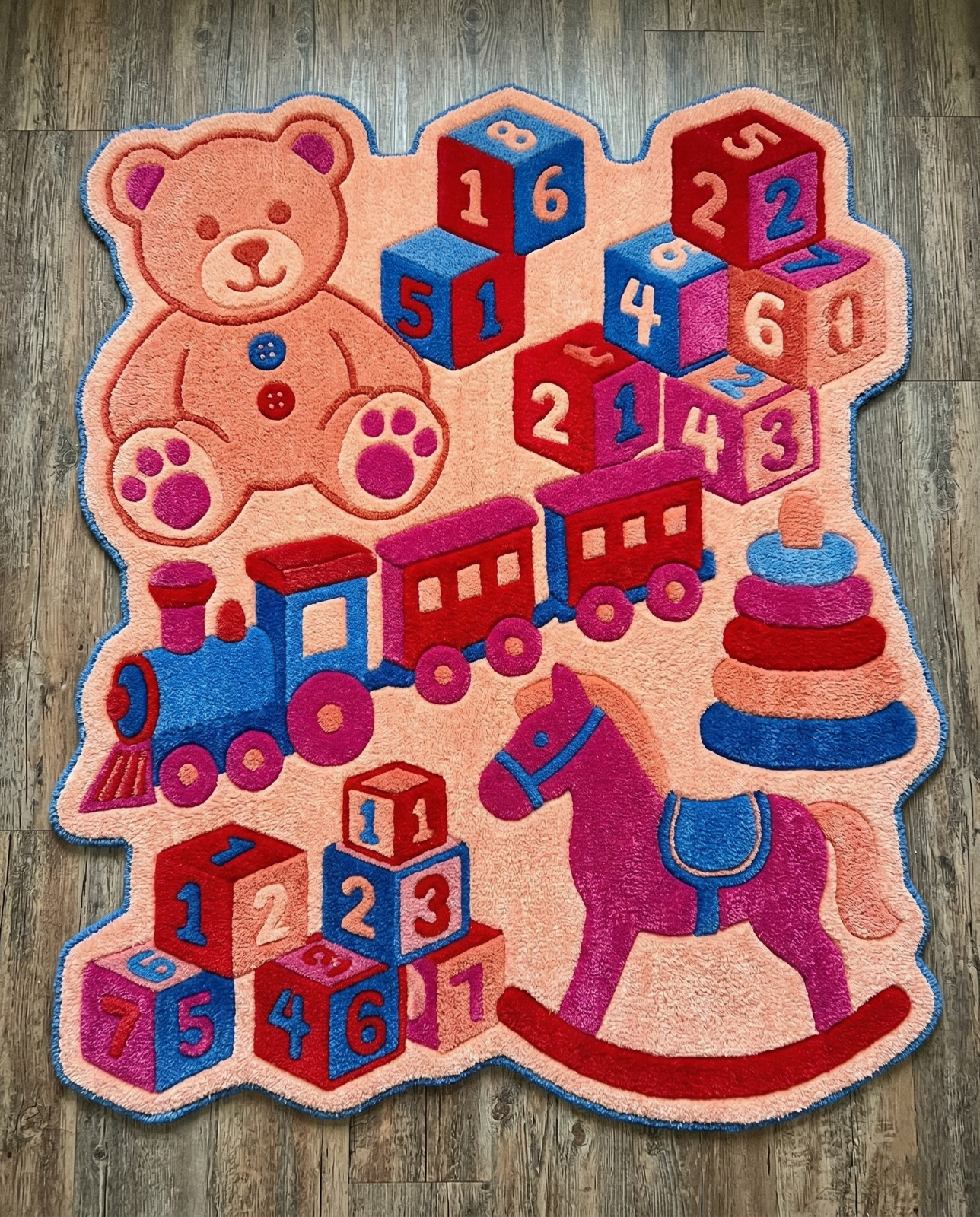 8×10 Ft Hand Tufted Wool Rug Pink Blue Kids Rocking Horse Carpet Aryan Exports