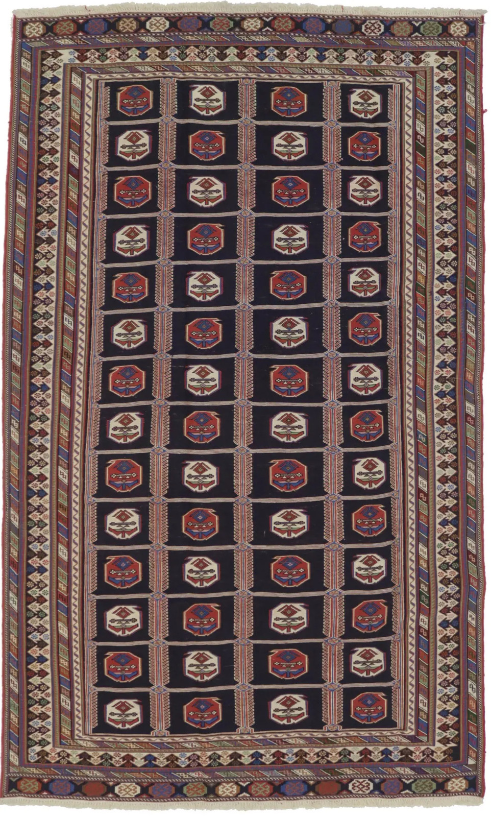 Hand-Woven Sumak Wool Oriental Rug Plum Tribal Geometric Style Carpet 4’4X7’5 ft