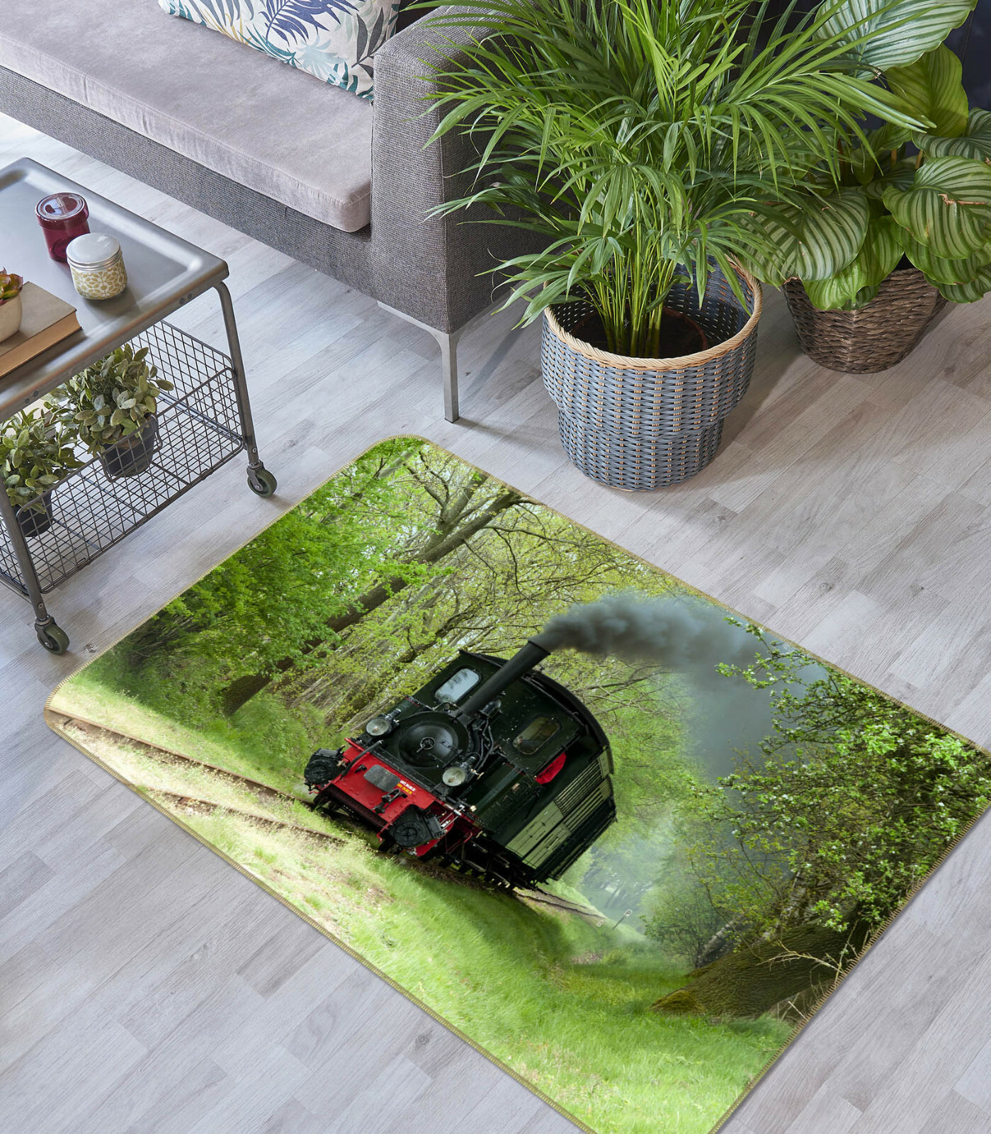 3D Train Smoke Forest A184 Transport Game Non Slip Rug Mat Photo Carpet Zoe