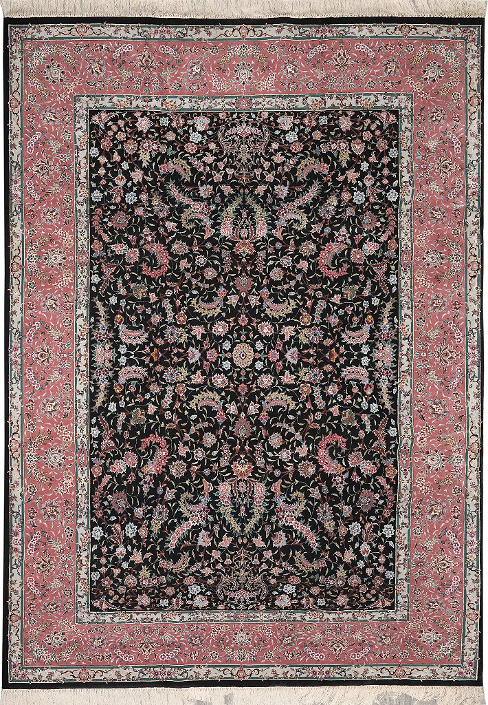 9 x 12 High Quality Wool and Silk Handmade Black Coral Happy Rug #F-4307