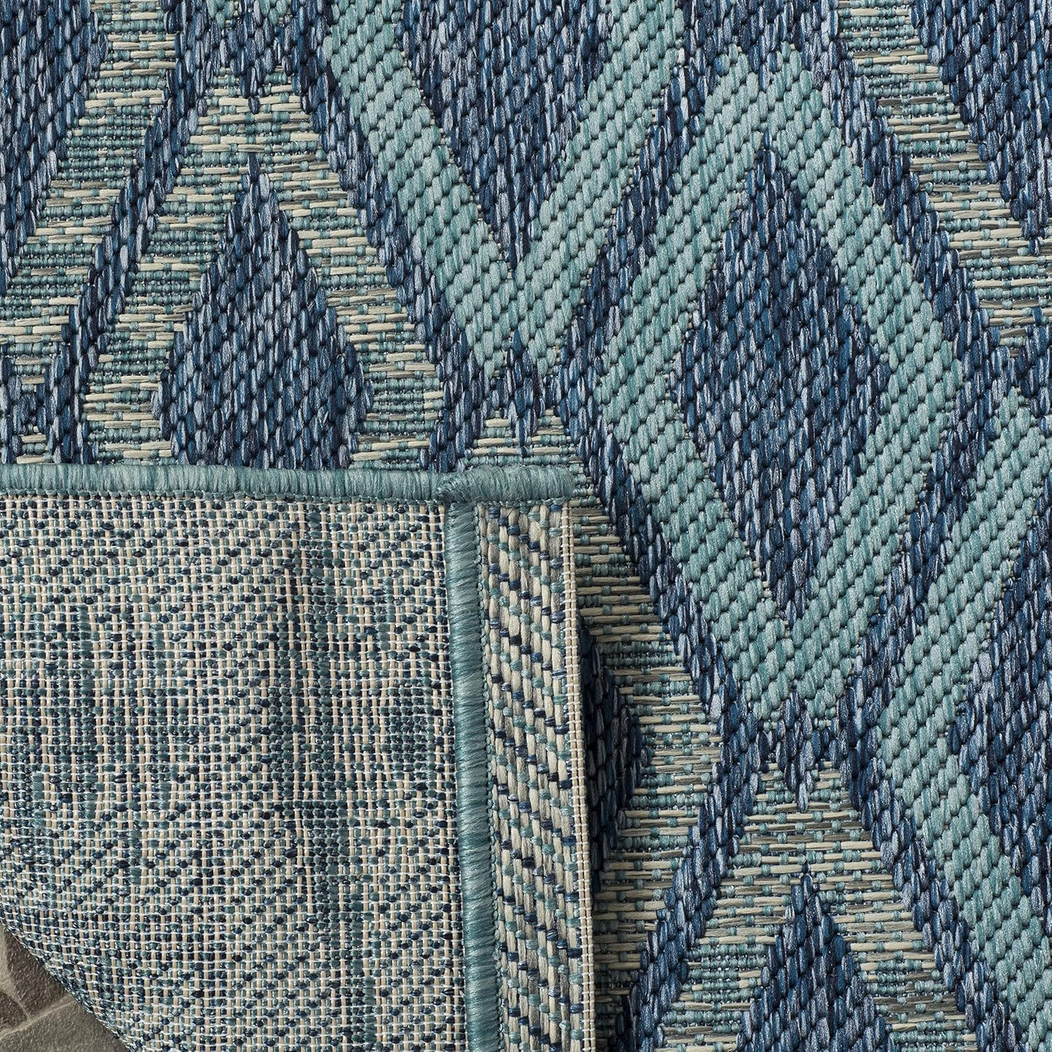 SAFAVIEH Washable Rug Outdoor Courtyard Collection – 6’7″ Square, Navy & Aqua Bl